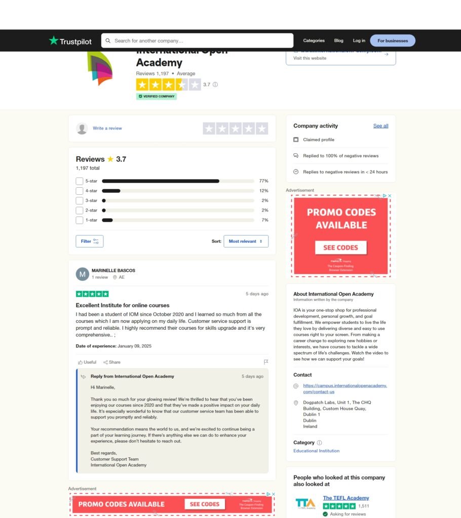 5-star reviews for courses at International Open Academy